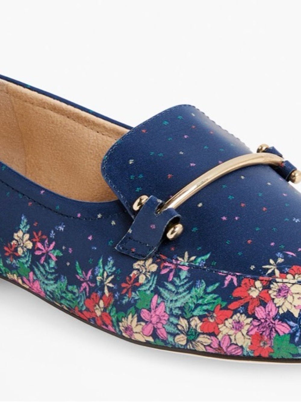 Talbots Navy Floral Loafer with Gold Bar